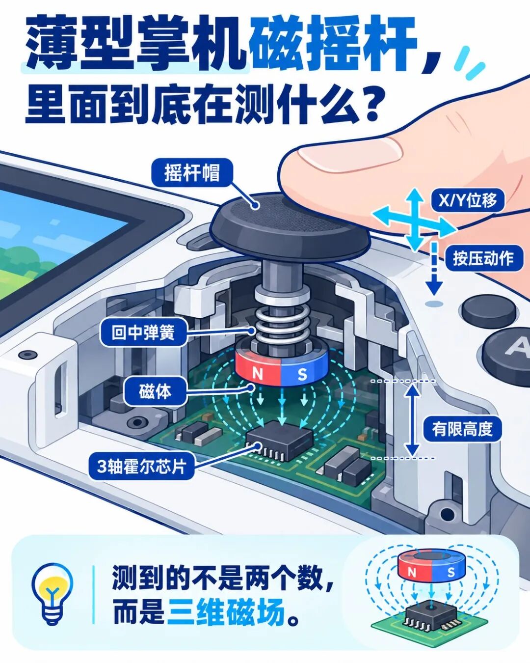 薄型磁摇杆内部结构与三维磁场