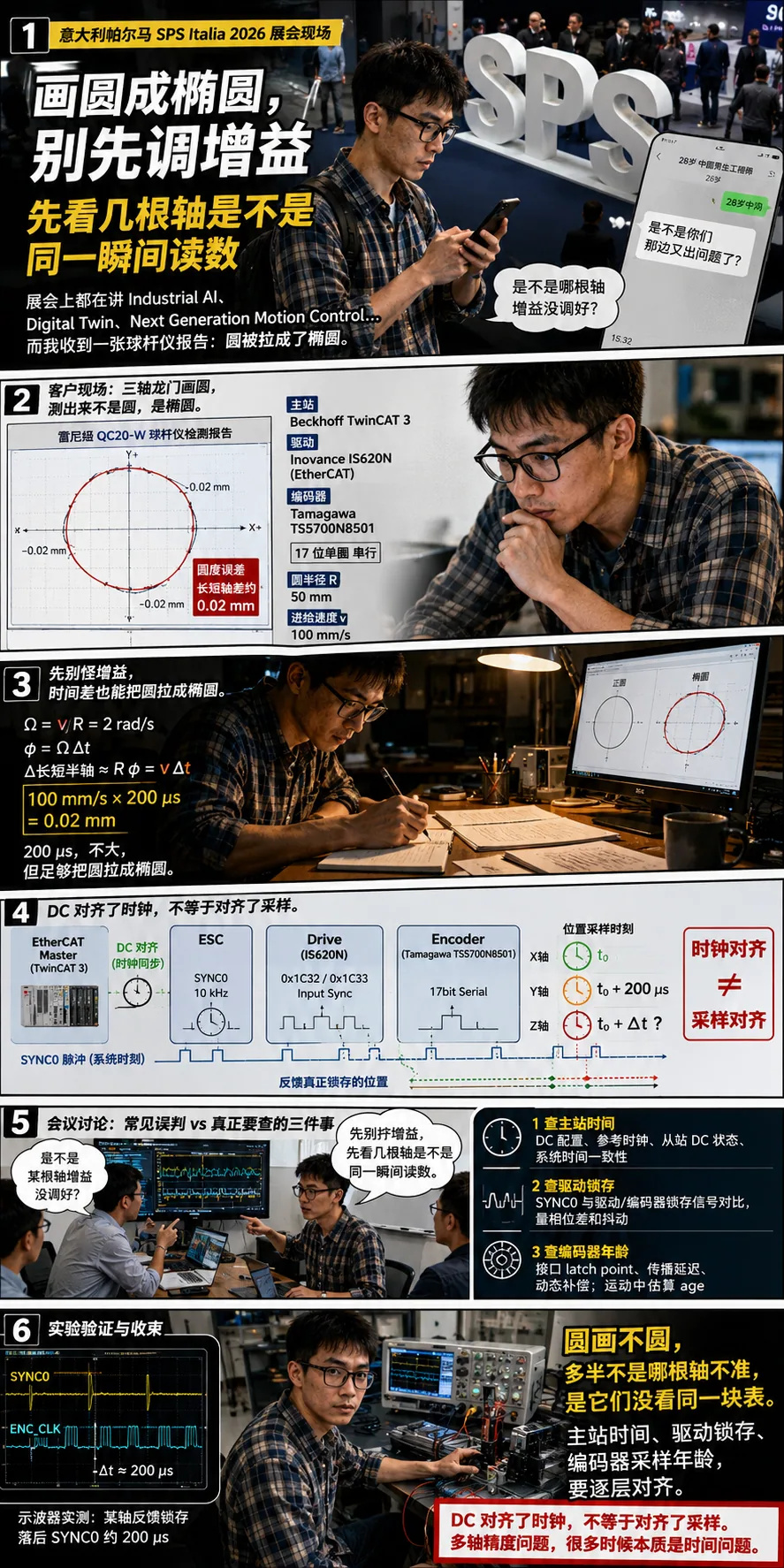 画圆成椭圆，别先拧增益，先看几根轴是不是同一瞬间读数, 汇川 IS620N + 多摩川 TS5700N8501 17 位反馈，三轴采样差 200µs
