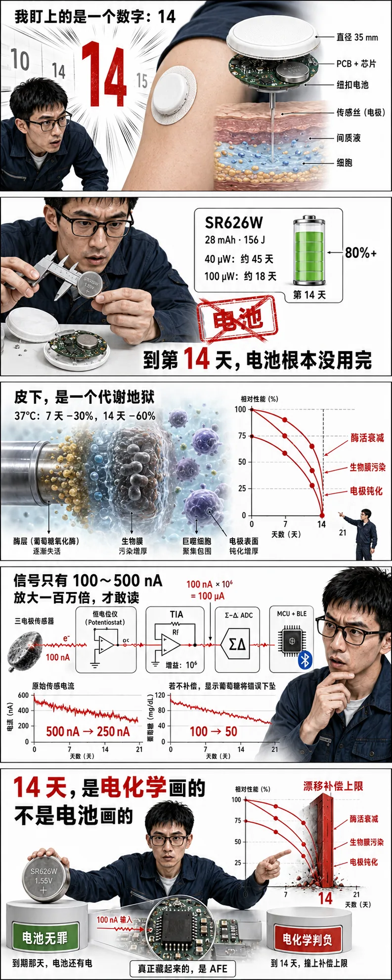 血糖贴片为什么卡在 14 天——我从电池一路查到芯片,发现电池根本没背这个锅