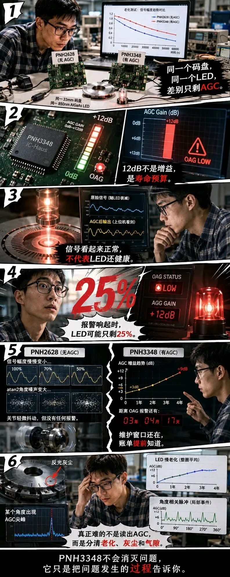 PNH3348读头标称0~+12dB AGC,但初始光幅设错,会导致850nm LED老化到25%才触发OAG报警