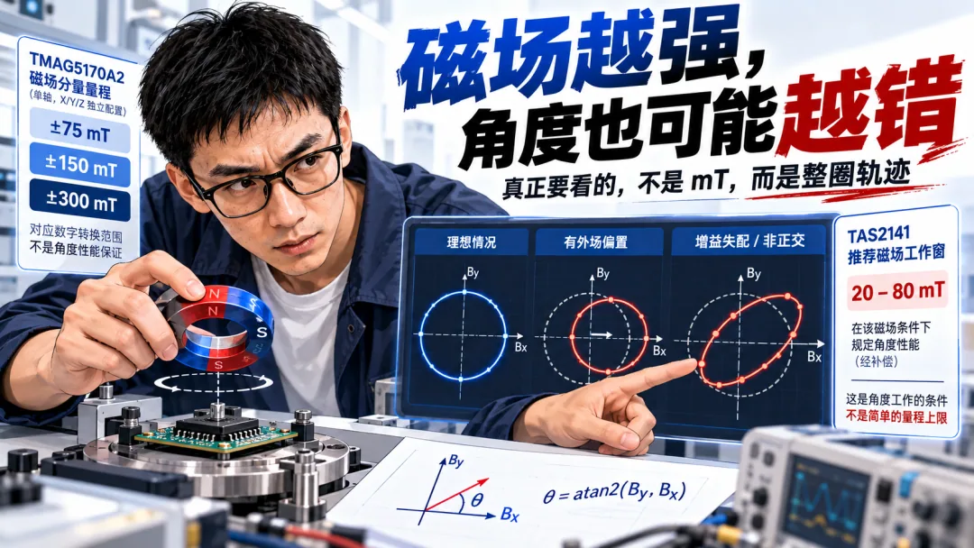 磁场越强,角度也可能越错! HALL 与 TMR 手册里都写“工作磁场范围”,其实不是同一个参数