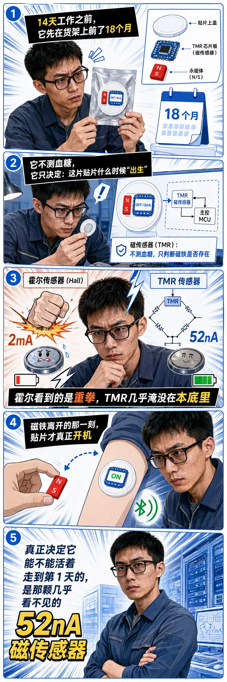 血糖贴片里藏着一颗「磁传感器」——它不测血糖,只管一件事:这片贴片能不能活着走到第 1 天