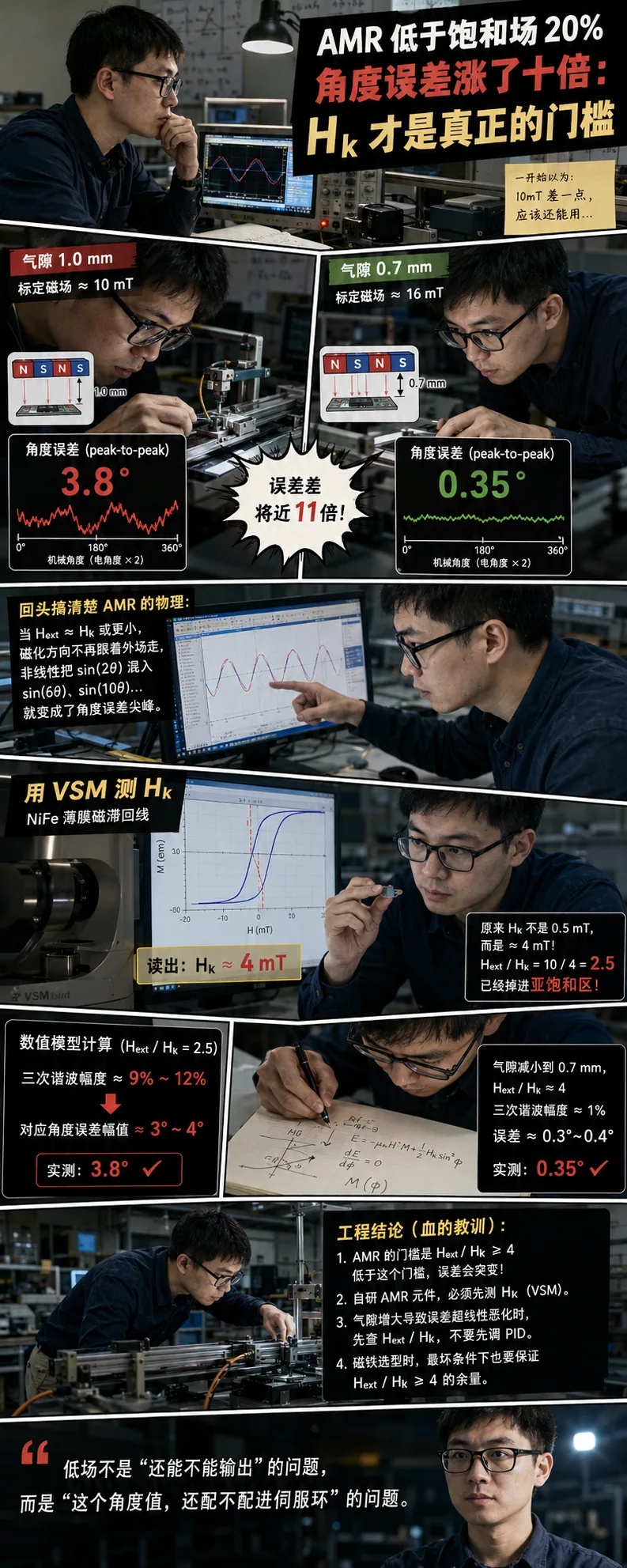 iC-Haus iC-SM2L 是2mm极距AMR公开参照,但自研AMR样片H_k≈4mT会让1mm气隙10mT下角度误差从0.35°飙到3.8°