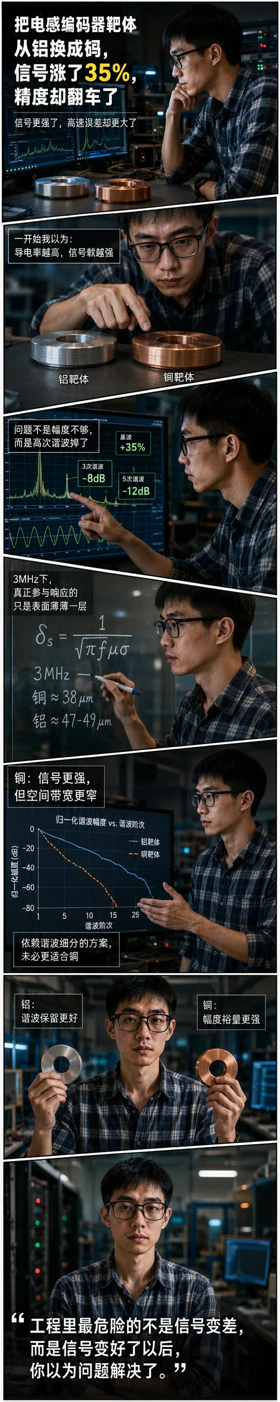 把电感编码器靶体从铝换成铜,信号涨了35%,精度却翻车了