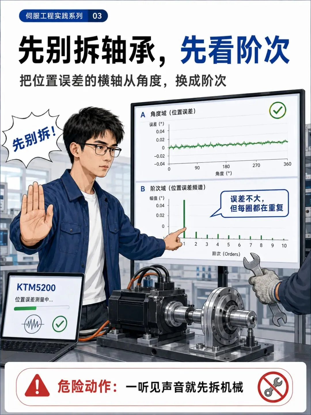 KTM5200 已经做到 ±0.015°,但为什么伺服电机还是会"嗡嗡"?