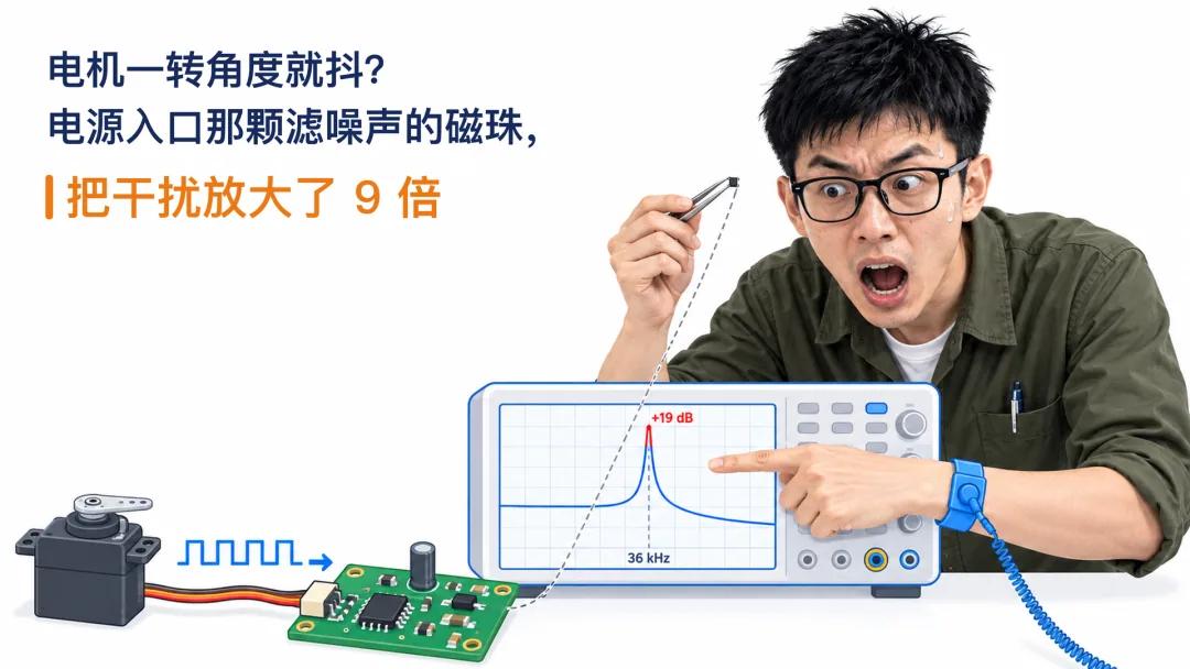 电机一转角度就抖? 电源入口那颗滤噪声的磁珠, 把干扰放大了 9 倍