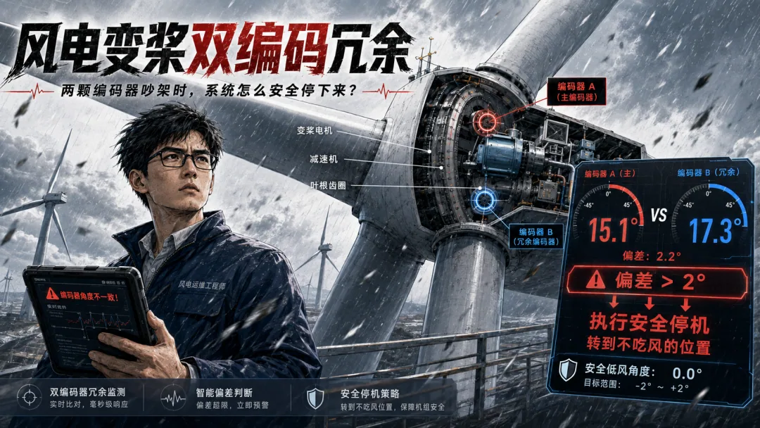 一片风机叶片为什么要装2颗编码器：2颗差了 2°，系统怎么安全停下来？