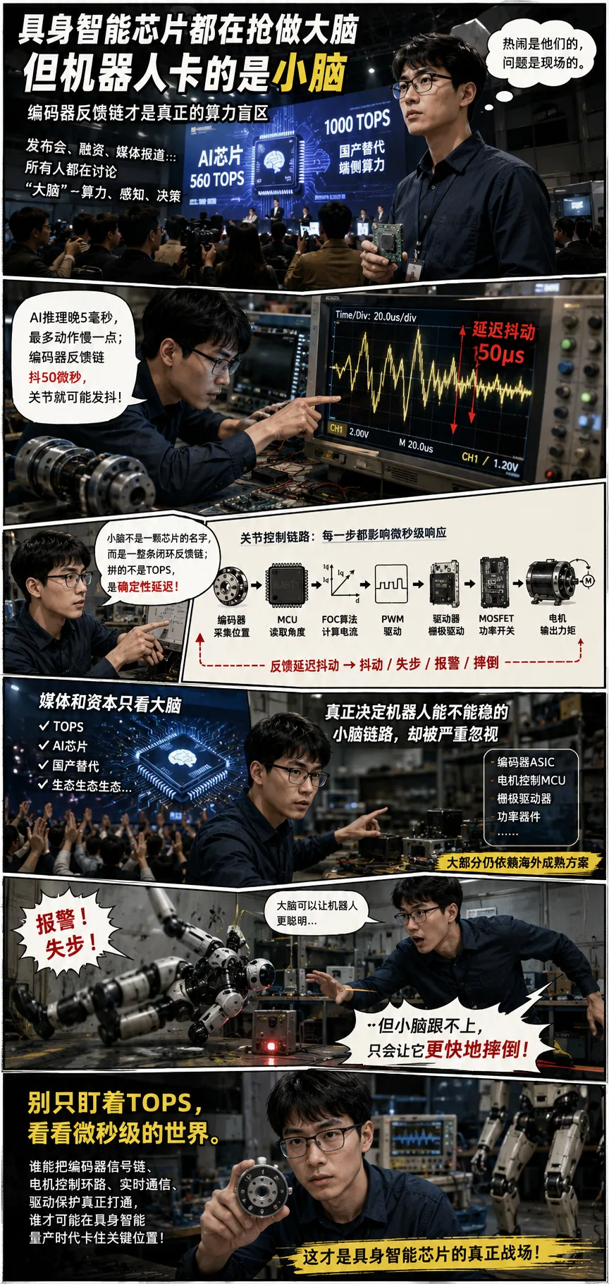 瑞萨RA8T1标称面向高速电机控制，但编码器反馈链几十微秒级延迟抖动，会导致人形机器人关节发抖、失步甚至摔倒