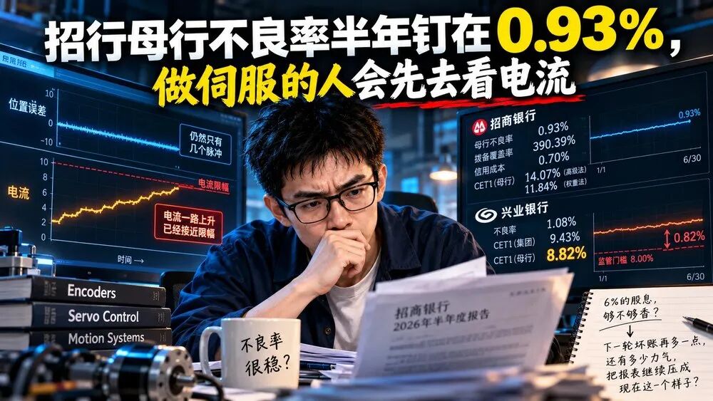 招行母行不良率半年钉在0.93%，做伺服的人会先去看电流