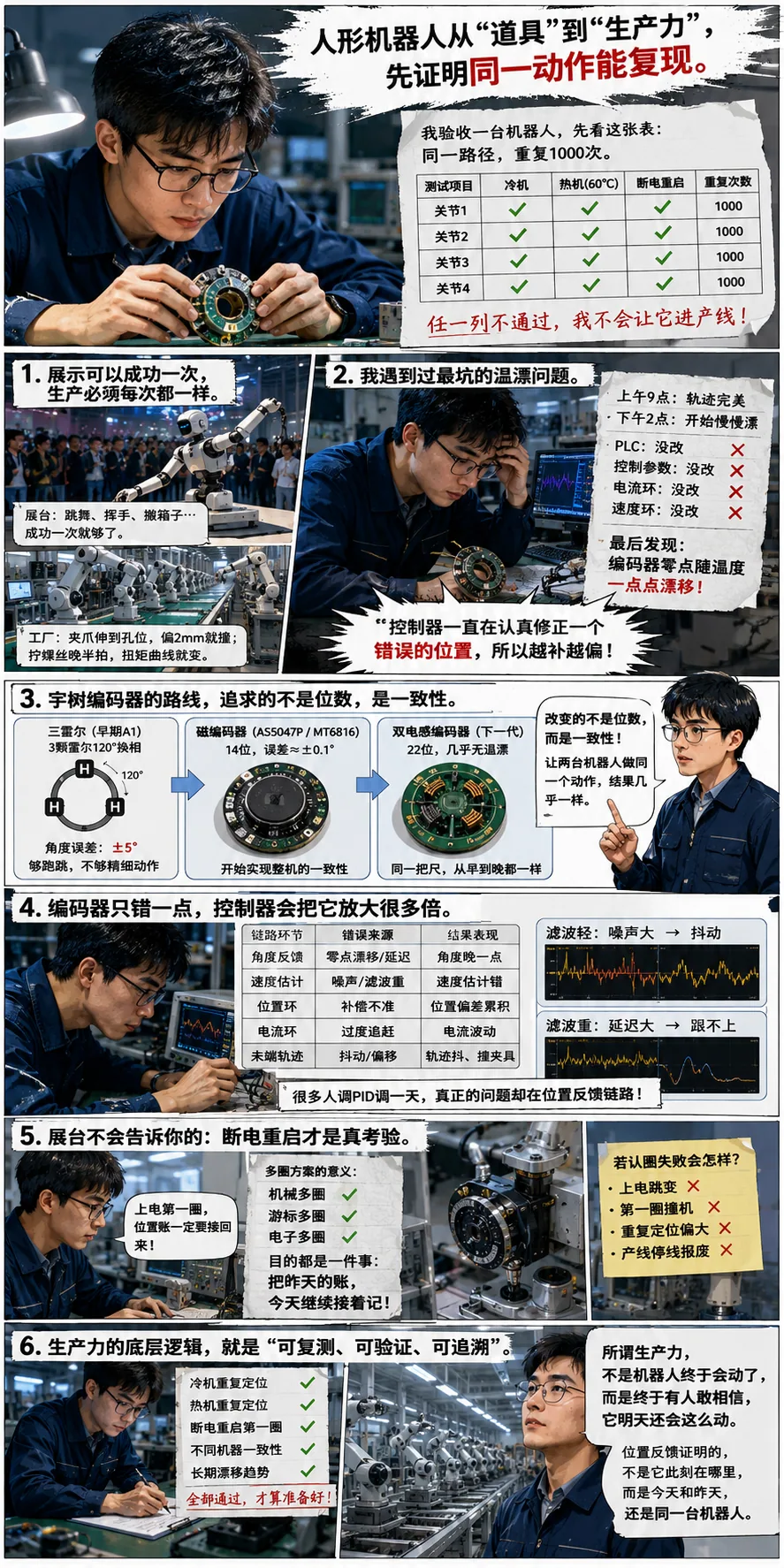 宇树从AS5047P、MT6816升级到双电感编码器,不是为了22位,而是温漂会让同一动作无法复现