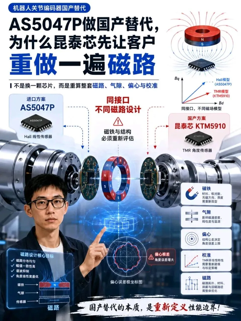 AS5047P做国产替代，为什么昆泰芯先让客户重做一遍磁路! 不是换一颗芯片，而是重算整套磁路、气隙、偏心与校准