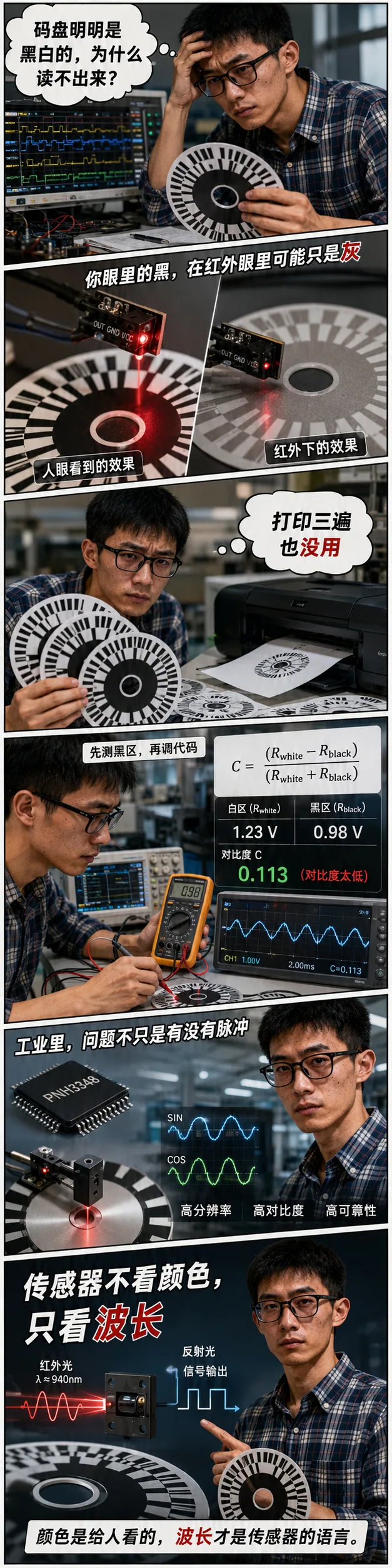 你打印的光学编码器黑白码盘,为什么红外传感器读不出来?